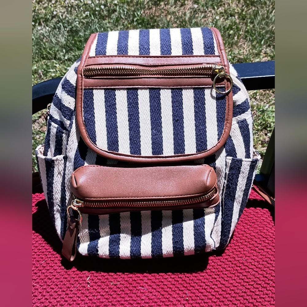 Striped Navy and Brown Women's Backpack